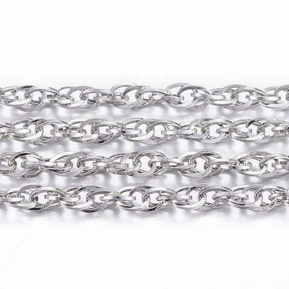 1Roll 304 Stainless Steel Rope Chains with Spool Soldered Stainless Steel Color 2.5x2x0.3mm about 32.8 Feet(10m)/roll