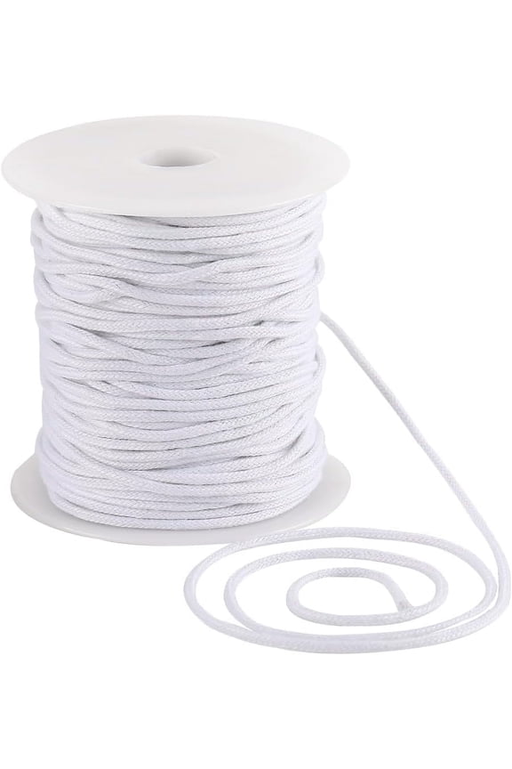 1Roll 50M Round Cotton Thread with Plastic Spool for Sweatshirt Belt White 2mm