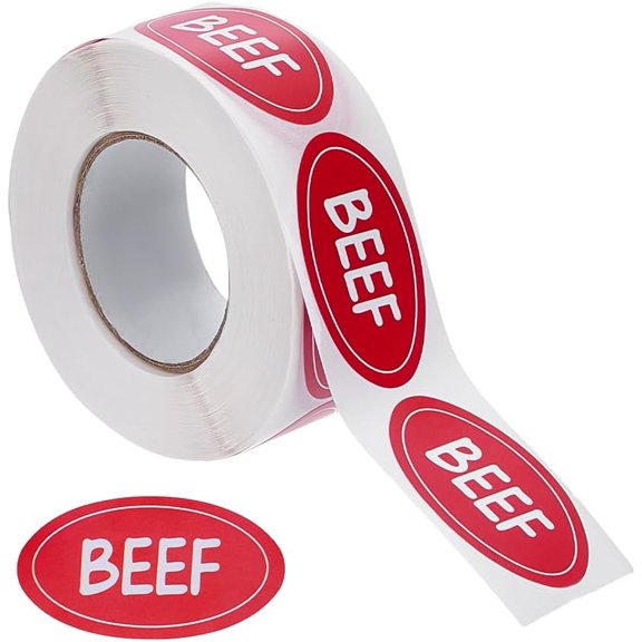 1Roll Adhesive Sticker Meat Labels for Envelopes Mailers and Bags Oval with Word Pattern Red 25x45x0.2mm 500pcs/roll craft