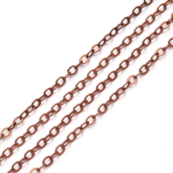 1Roll Brass Cable Chains Soldered with Spool Flat Oval Red Copper 2.6x2x0.3mm Fit for 0.7x4mm Jump Rings about 32.8 Feet(10m)/roll