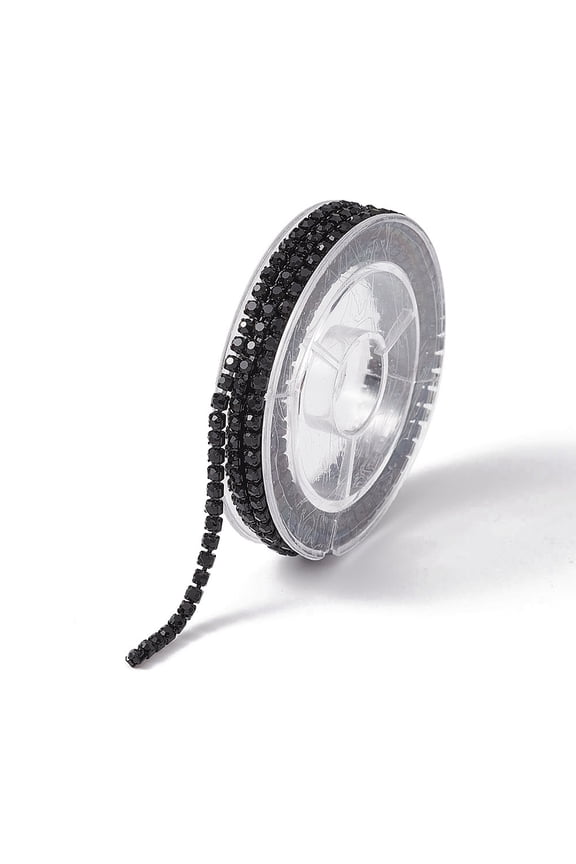 1Roll Electrophoresis Brass Rhinestone Strass Chains Rhinestone Cup Chains with Spool Black 2~2.1mm 4.27 Feet(1.3m)/Roll
