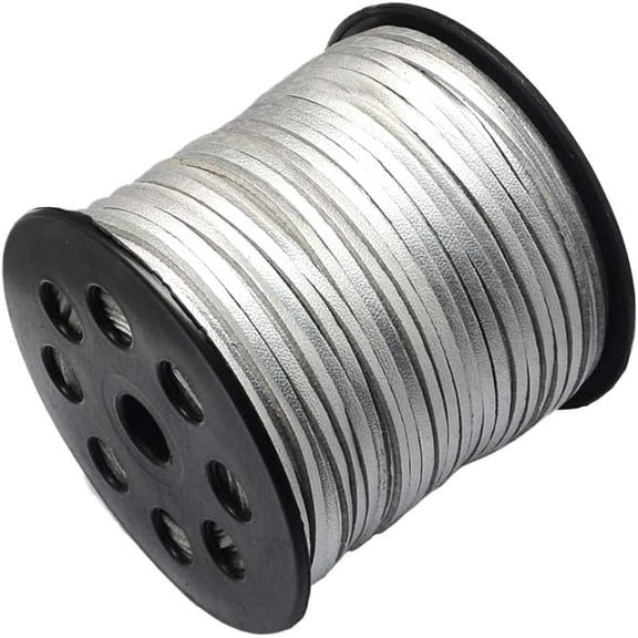 1Roll Faux Suede Cord Faux Suede Lace One Side Covering with Imitation Leather Silver 2.7x1.4mm about 98.42 yards(90m)/roll
