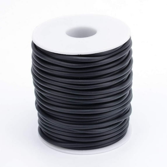 1Roll Hollow Pipe PVC Tubular Synthetic Rubber Cord Wrapped Around White Plastic Spool Black 4mm Hole: 2mm 16.4 yards(15m)/roll