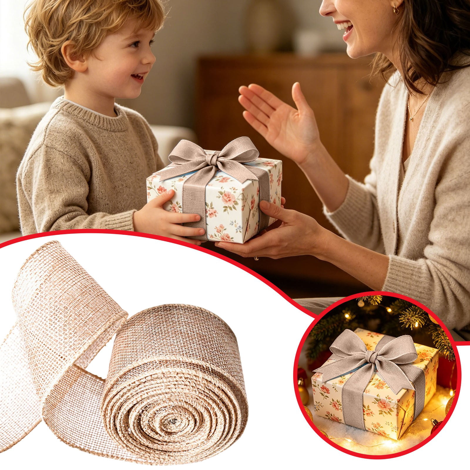 1Roll Imitation Linen Pre Made Ribbon Bow For Gift Box Wedding Layout ...