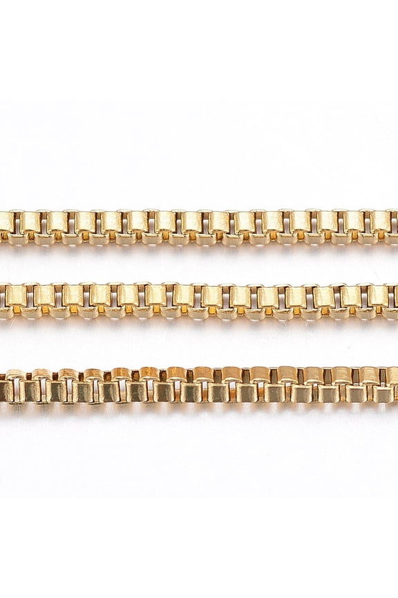 1Roll Ion Plating(IP) 304 Stainless Steel Venetian Chains/Box Chains Unwelded with Spool Golden 1.2x1.2mm about 32.8 Feet(10m)/roll