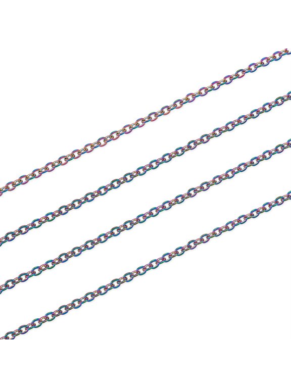 1Roll PVD Vacuum Plating 304 Stainless Steel Cable Chains with Spool Soldered Flat Oval Rainbow Color 3x2.5x0.5mm 5m/roll