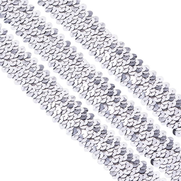 1Roll Plastic Paillette Elastic Trim Sequins Ribbon Ornament Accessories Silver 25x1.5mm 10m/roll