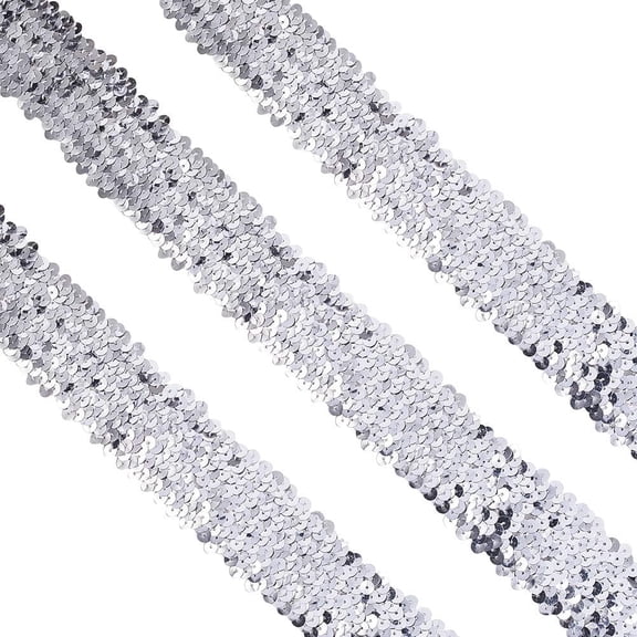 1Roll Plastic Paillette Elastic Trim Sequins Ribbon Ornament Accessories Silver 45x2mm 10m/rollDIY