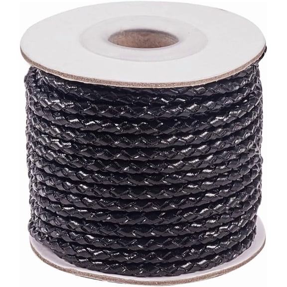 1Roll Round Braided Cowhide Cords Black 3mm 10.93 yards(10m)/roll
