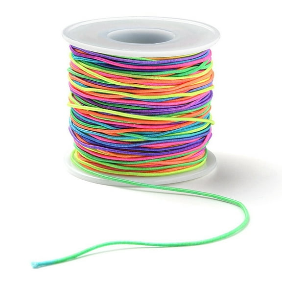 1Roll Round Segment Dyed Polyester Elastic Cord with Spool Colorful 1mm about 54.68 Yards(50m)/Roll