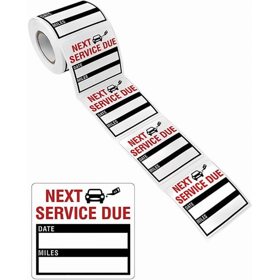 1Roll Self-Adhesive Paper Gift Tag Stickers Rectangle with Word Next Service Due Black 5x5cm about 150pcs/roll 1roll/set