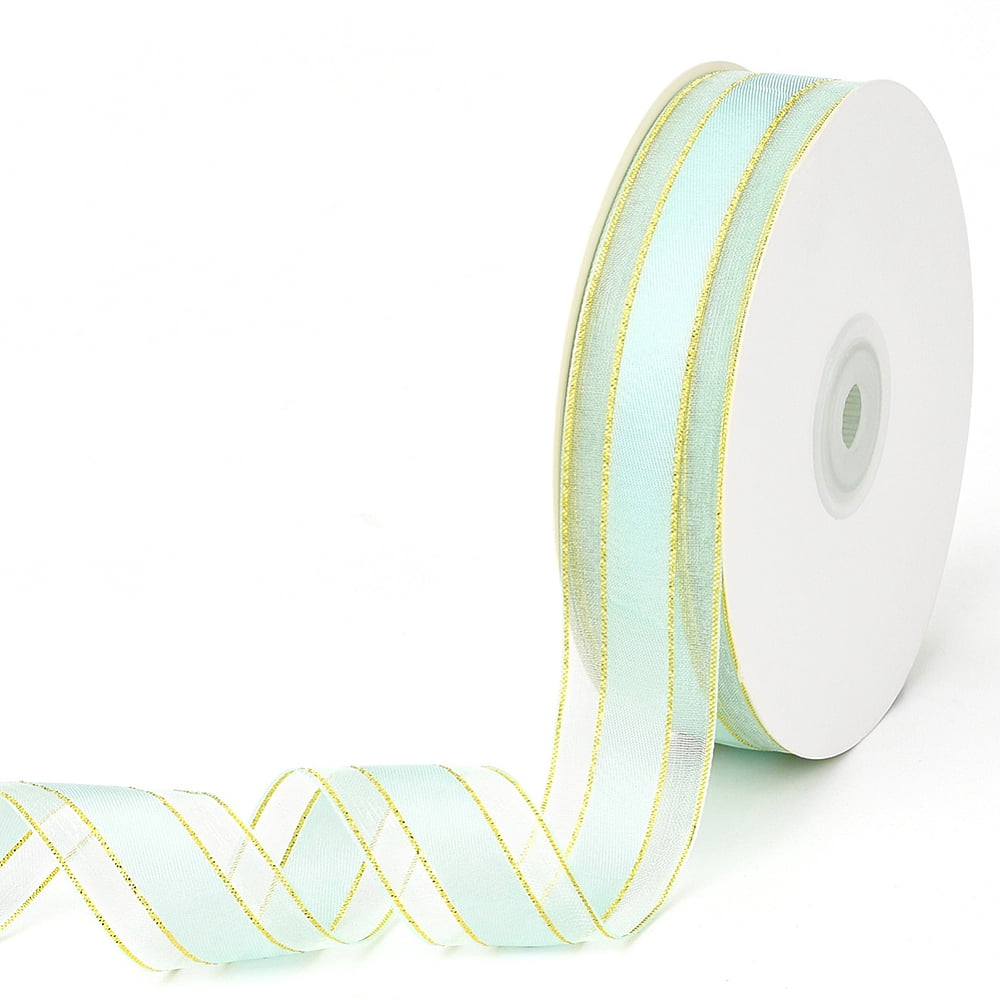 1Roll Solid Color Organza Ribbons Golden Wired Edge Ribbon for Party ...