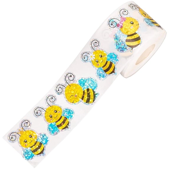 1Roll Sparkly Bee Stickers Cute Label Stickers Envelope Sealing Decals for Water Bottle Phone Case Skateboard Decoration