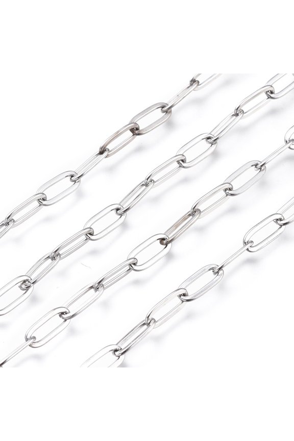 1Roll Tarnish Resistant 304 Stainless Steel Cable Chains Paperclip Chains Drawn Elongated Cable Chains Soldered with Spool Stainless Steel Color 9.7x4.2x0.9~1mm 32.8 Feet(10m)/roll