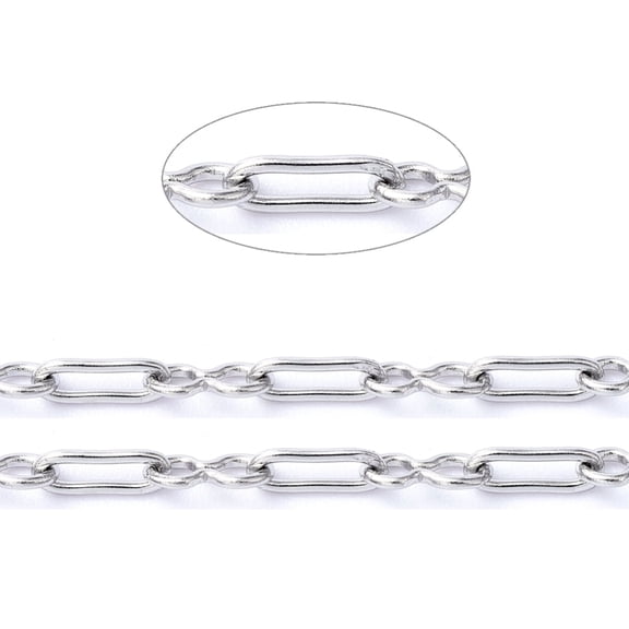 1Roll Tarnish Resistant 304 Stainless Steel Link Chains Paperclip Chains Soldered with Spool Stainless Steel Color Square Link: 1.8x5x0.5mm 8 Sharped Link: 2.1x4.6x0.5mm about 65.61 Feet(20m)/roll