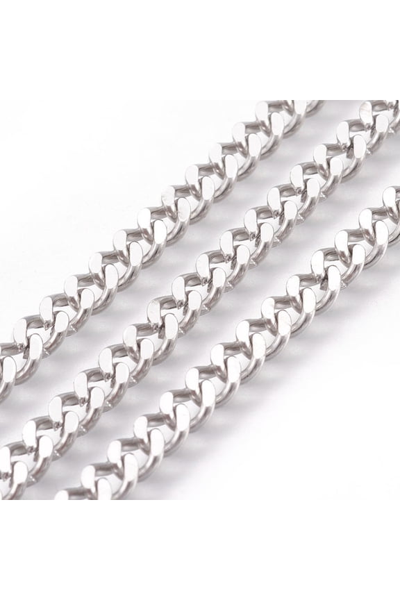1Roll Tarnish Resistant 304 Stainless Steel Twisted Chains Curb Chain Unwelded for Men's Chain Necklace Making with Spool Stainless Steel Color 6x4x1.2mm 164.04 Feet(50m)/roll