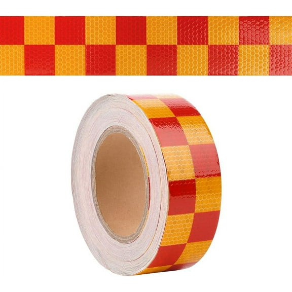 1Roll Waterproof PVC Reflective Warning Stickers Safety Sign Caution Tartan Decals for Vehicle Goldenrod 50x0.3mm 25m/roll