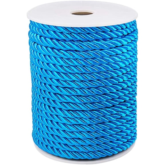 1Rolls 50 Feet Twisted Cord Rope Craft Nylon Rope 5mm 3 Strand Multipurpose Utility Cord Trim Choker Thread for Jewelry Making Knot Rosaries Upholstery Curtain Tieback Honor Cord - Deep Sky Blue