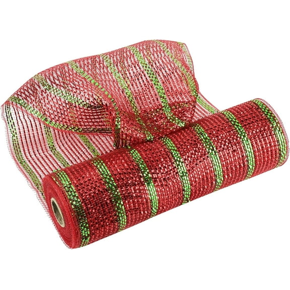1Rolls Mesh Ribbon Gold Deco Mesh Ribbon 10 Inch Wide Golden Mesh Ribbon for Christmas Tree Metallic Mesh Roll Decorative Mesh Ribbon for Wreaths Garland Swag Basket Craft Supplies (30 Feet)