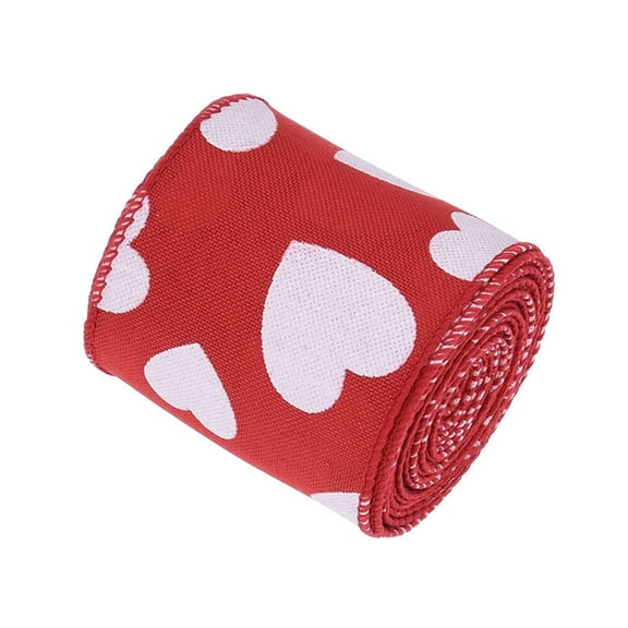 1Rolls Valentine's Day Wired Edge Ribbon Red White Love Heart Ribbon 2.5 Inch Craft Fabric Ribbon for Wedding Anniversary Party Decor, DIY Wreath Bows Making, Gift Wrapping Supplies