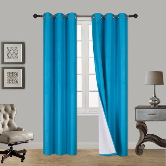 1SET BLACKOUT FAUX SILK WINDOW LINED CURTAIN PANEL DRAPE SILVER 4 SIZES