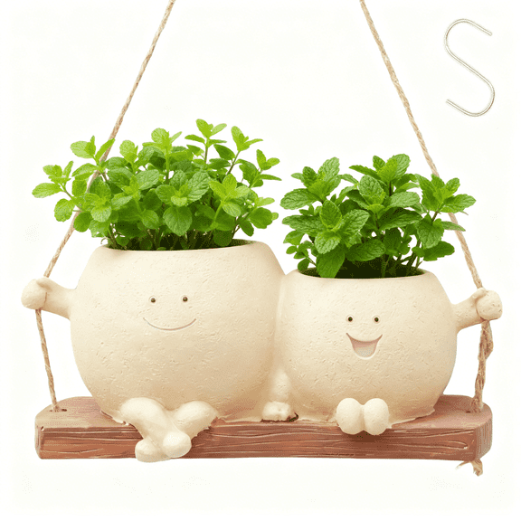 Swing Planter Pot Synthetic Resin Swing Chair Planter Pot Easy to Hang Smile Face Flower Pot Add Interest Smile Face Planter for Home Decor(8×3.6×3.4 inch)