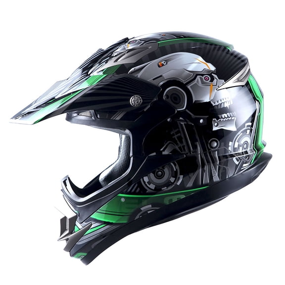 1STORM MOTORCYCLE FULL FACE HELMET HGXP14B BOOSTER Skull Green