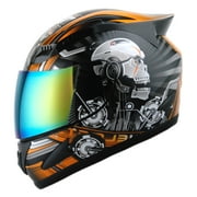 1STORM MOTORCYCLE BIKE FULL FACE HELMET HJDJ11 MECHANIC SKULL ORANGE