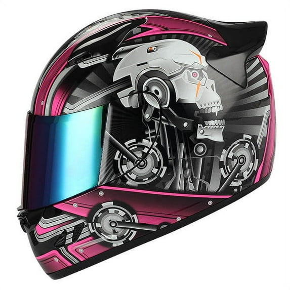 1STORM MOTORCYCLE BIKE FULL FACE HELMET HJDJ11 MECHANIC SKULL PINK