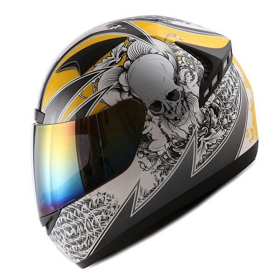 1STORM MOTORCYCLE BIKE FULL FACE HELMET HG335 BOOSTER SKULL YELLOW