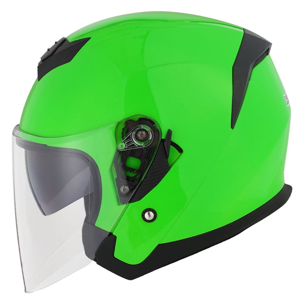 1STORM MOTORCYCLE OPEN FACE HELMET SCOOTER CLASSICAL KNIGHT BIKE DUAL LENS/SUN VISOR HJK526 Glossy Green