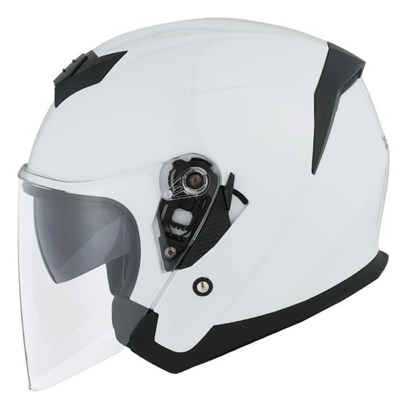 1STORM MOTORCYCLE OPEN FACE HELMET SCOOTER CLASSICAL KNIGHT BIKE DUAL LENS/SUN VISOR HJK526 Glossy White