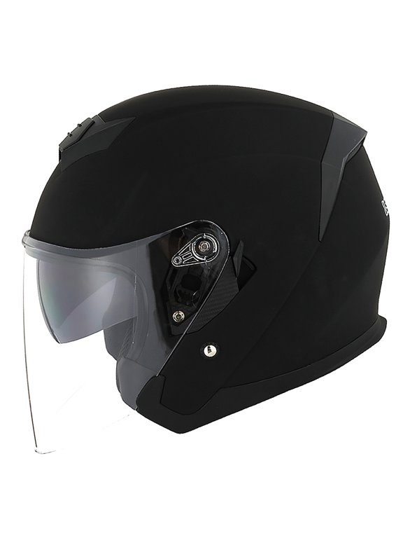 MOTORCYCLE OPEN FACE HELMET SCOOTER CLASSICAL KNIGHT BIKE DUAL LENS/SUN VISOR HJK526 Matt Black