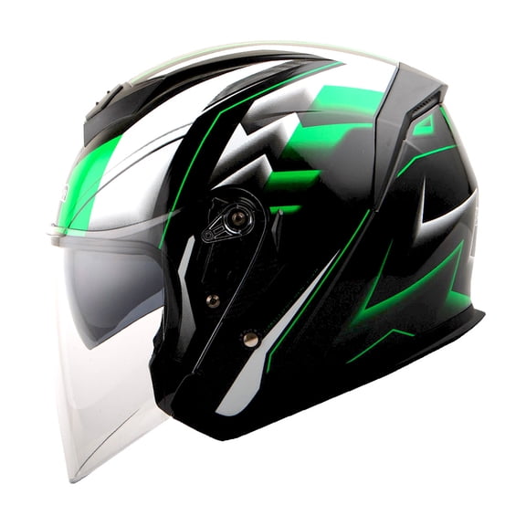 1STORM MOTORCYCLE OPEN FACE HELMET SCOOTER CLASSICAL KNIGHT BIKE DUAL LENS/SUN VISOR HJK526 Racing Green