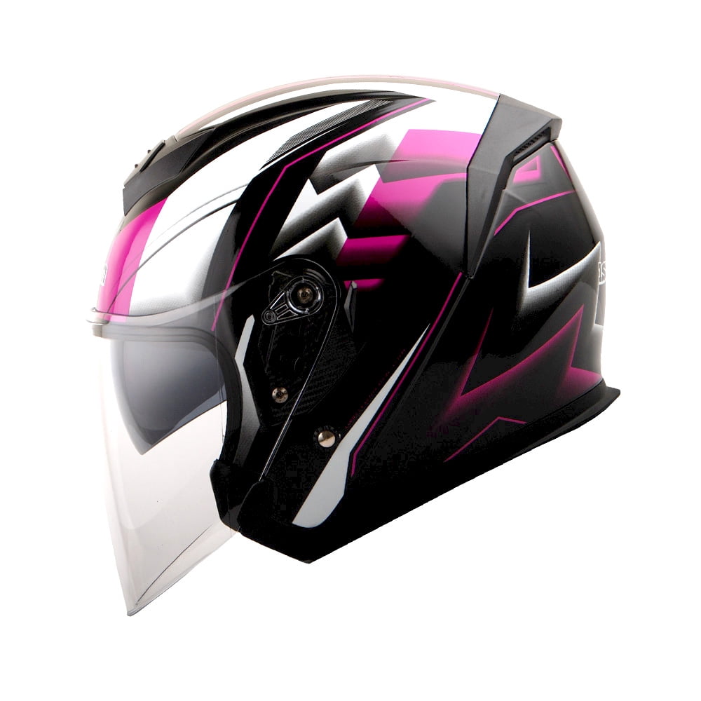1STORM MOTORCYCLE OPEN FACE HELMET SCOOTER CLASSICAL KNIGHT BIKE DUAL LENS/SUN VISOR HJK526 Racing Pink
