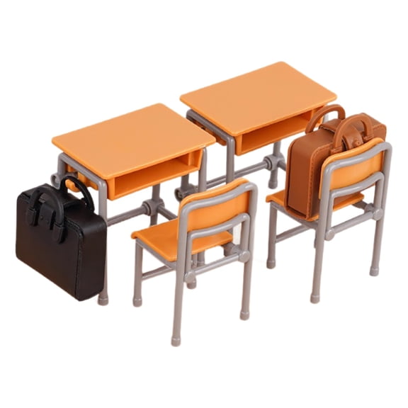1Set 1:12 Dollhouse Miniature Desks Chairs Schoolbags Model Classroom Decor Toy Doll House Accessories