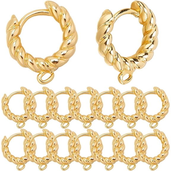 1Set 1 Box 24Pcs Huggie Hoop Earring Findings Leverback Hooks Bulk Real 18K Gold Plated Brass Earrings Hoop Hook with Latch Back Closure for Jewelry Making DIY Crafts Women Adults Accessories