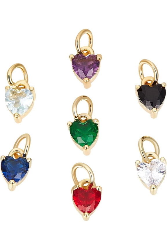 1Set 1 Box 28Pcs Heart Crystal Charms Real 18K Gold Plated Brass Cubic Zirconia Gem Heart Charms with Loop for DIY Earring Necklace Jewelry Making