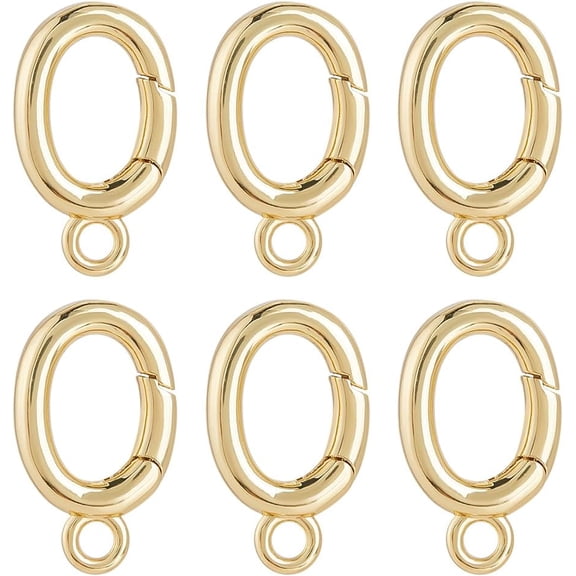 1Set 1 Box 6Pcs Spring Oval Rings Jewelry Spring Clasp Real 18K Gold Plated Brass Trigger Snap Hook Gate Carabiner Clip Keyring Buckle for Purse Jewelry Making Bracelet Bags Lanyard DIY Crafts