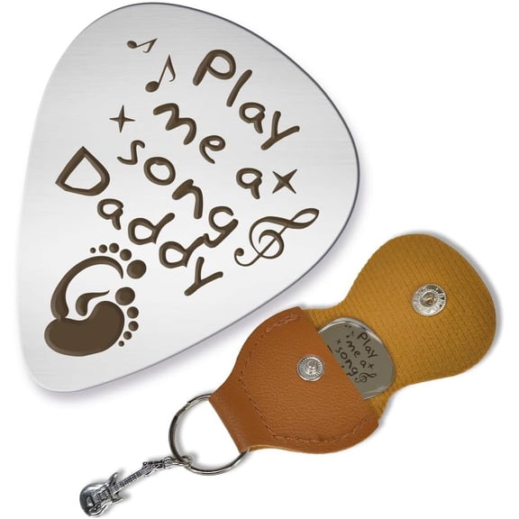 1Set 1 Pc Stainless Steel Guitar Pick Play Me a Song Daddy Picks Plectrums with Holder Bass Pick Gift for New Dad Father Papa Men from Son Daughter Fathers Day