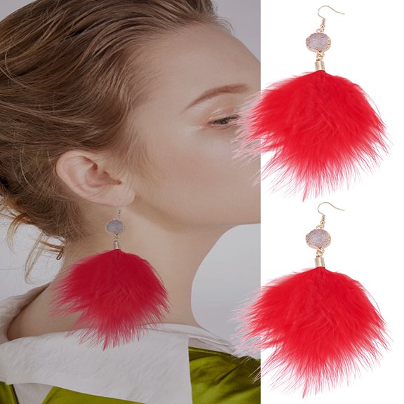 1Set 1 Piar Feather Dangle Earrings with Stainless Steel Pins Golden Red 145x80mm 1pair