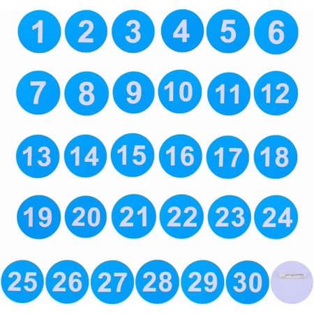 1Set 1 Set Round ABS Plastic Number 1~30 Brooches Sets Blue 49mm 30pcs/set