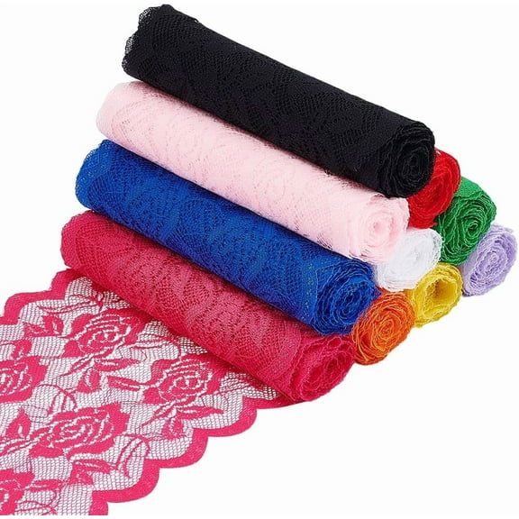 1Set 10 Bundles 10 Colors Polyester Flower Lace Trim for Garment Accessories Mixed Color 5-7/8 inch(150mm) 1 bundle/color