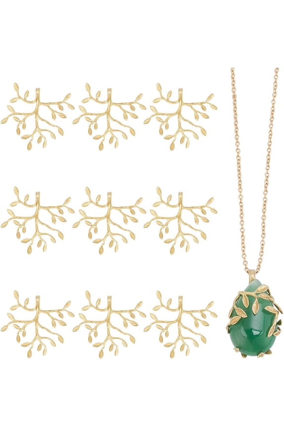 1Set 10 Pcs Branch Shape Blanks Prong Beads Settings Handmade Claw Beads Tray Bezel Beads Trays Branch Brooches Metal Beads for DIY Crafs Necklace Jewelry Making Golden