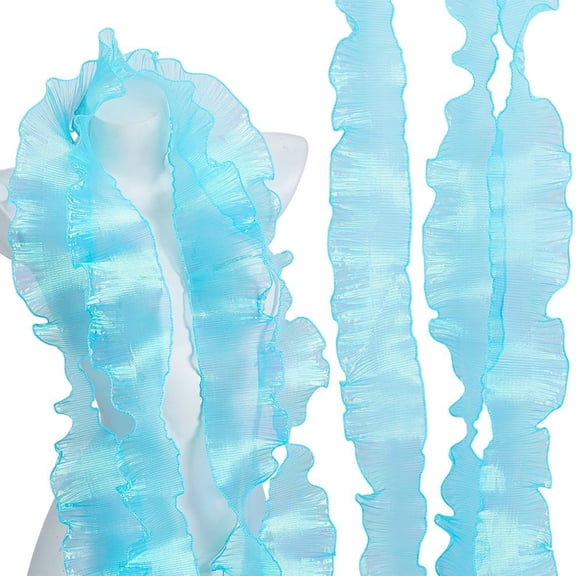 1Set 10M Polyester Pleated Lace Ribbon Ruffled Lace Trim Dark Turquoise 3-5/8 inch(91mm) about 10.94 Yards(10m)/Set