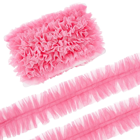 1Set 10M Polyester Pleated Lace Trim Ruffled Lace Ribbon for Garment Accessories Hot Pink 2-3/8 inch(60mm) about 10.94 Yards(10m)/Set