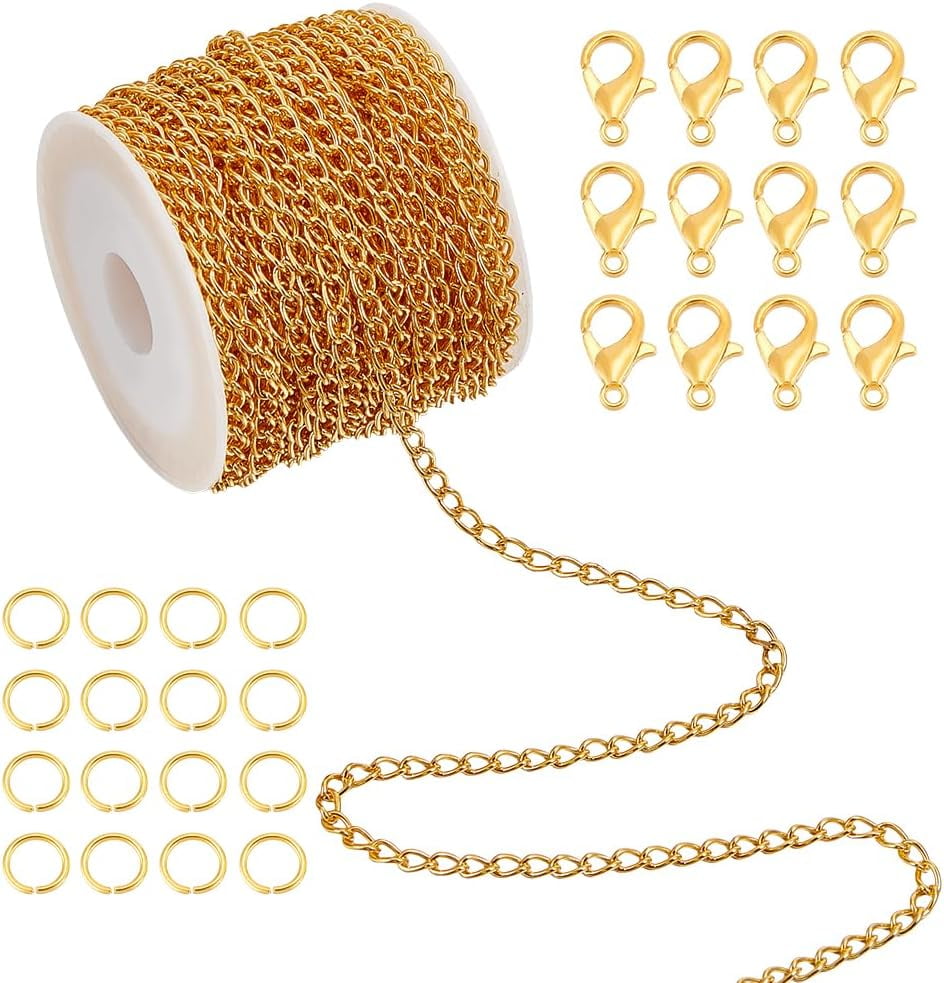 1Set 10m Chains for Jewelry Making Golden Chains Cable Link Chains with Jump Rings and Lobster ...