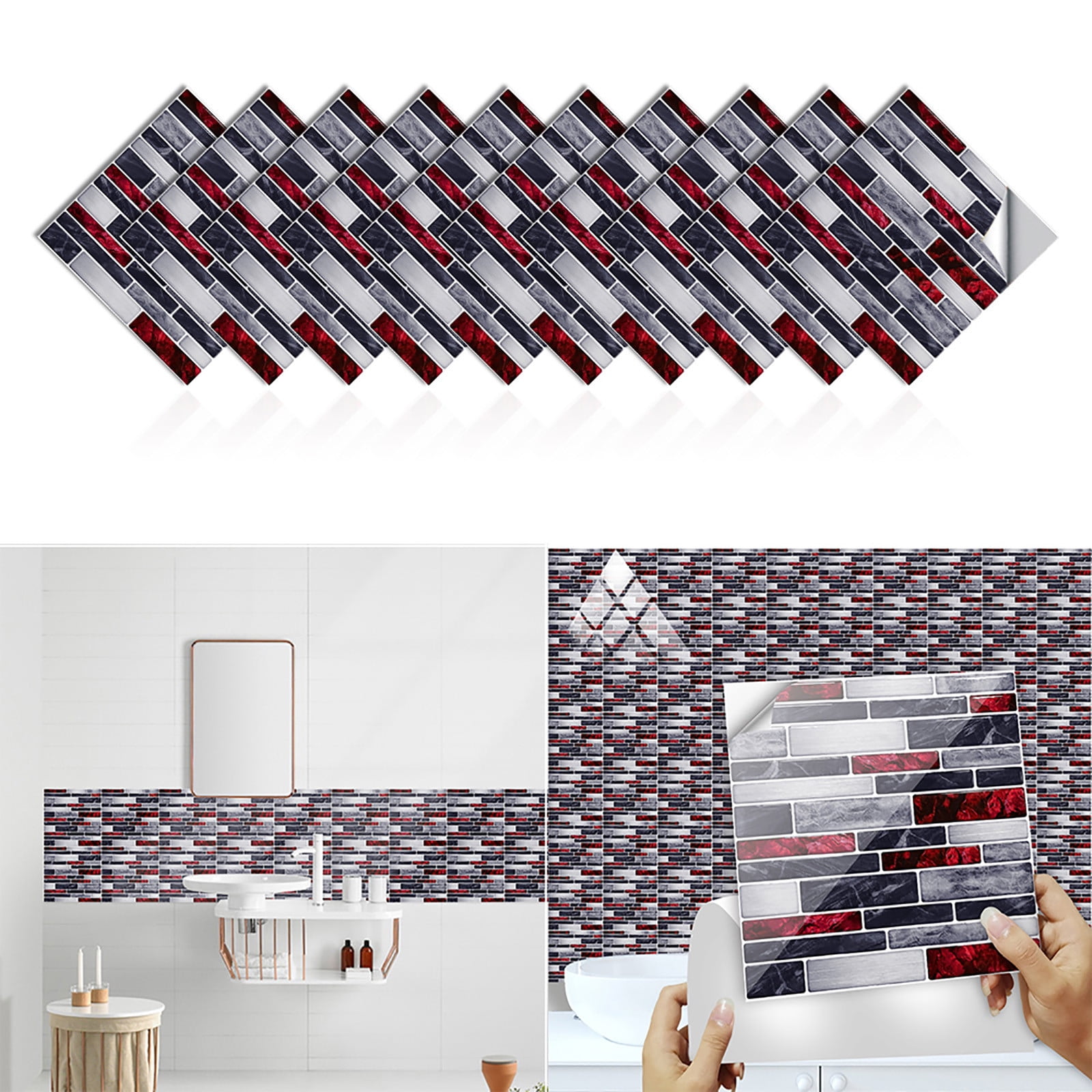 1Set 10pc Self Adhesive Tile 3D Sticker Kitchen Bathroom Wall Sticker