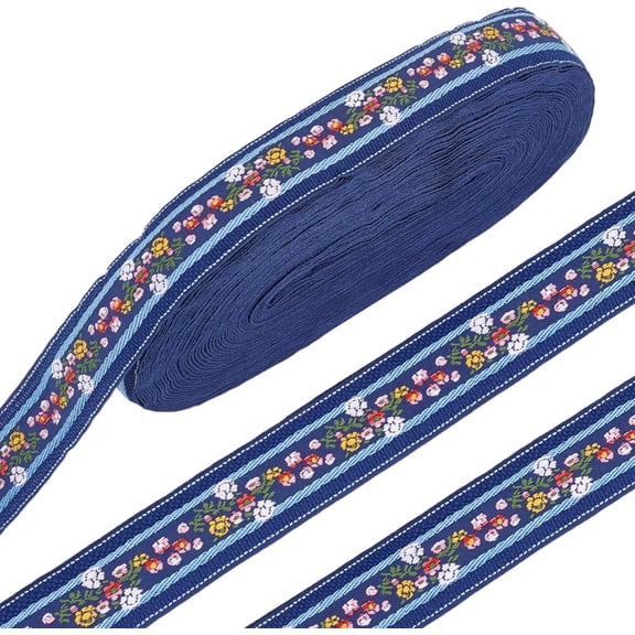 1Set 11 Yards Polycotton(Polyester Cotton) Embroidery Flower Ribbon for Vintage Stage Fostumes Prussian Blue 1-1/8 inch(30mm) 11.00 Yards(10.06m)/Set