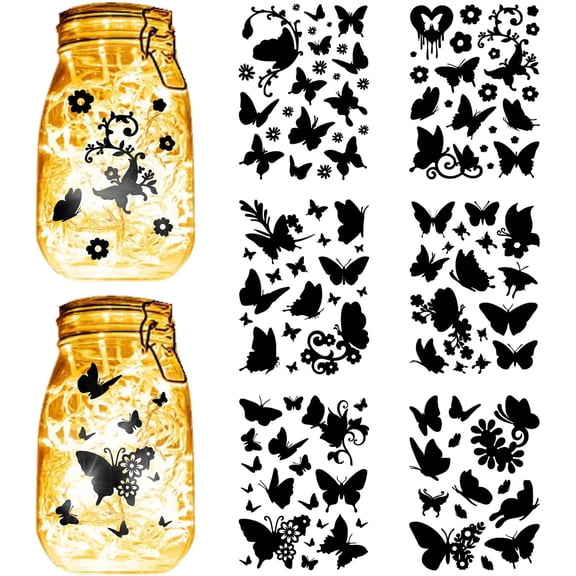 1Set 12 Sheets 6 Styles Religion Self-Adhesive PVC Waterproof Picture Stickers Black Butterfly 200x150mm 2 sheets/style